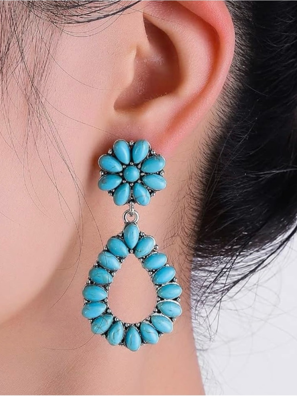 NWT Bohemian Turquoise Teardrop Dangle Statement Earrings
